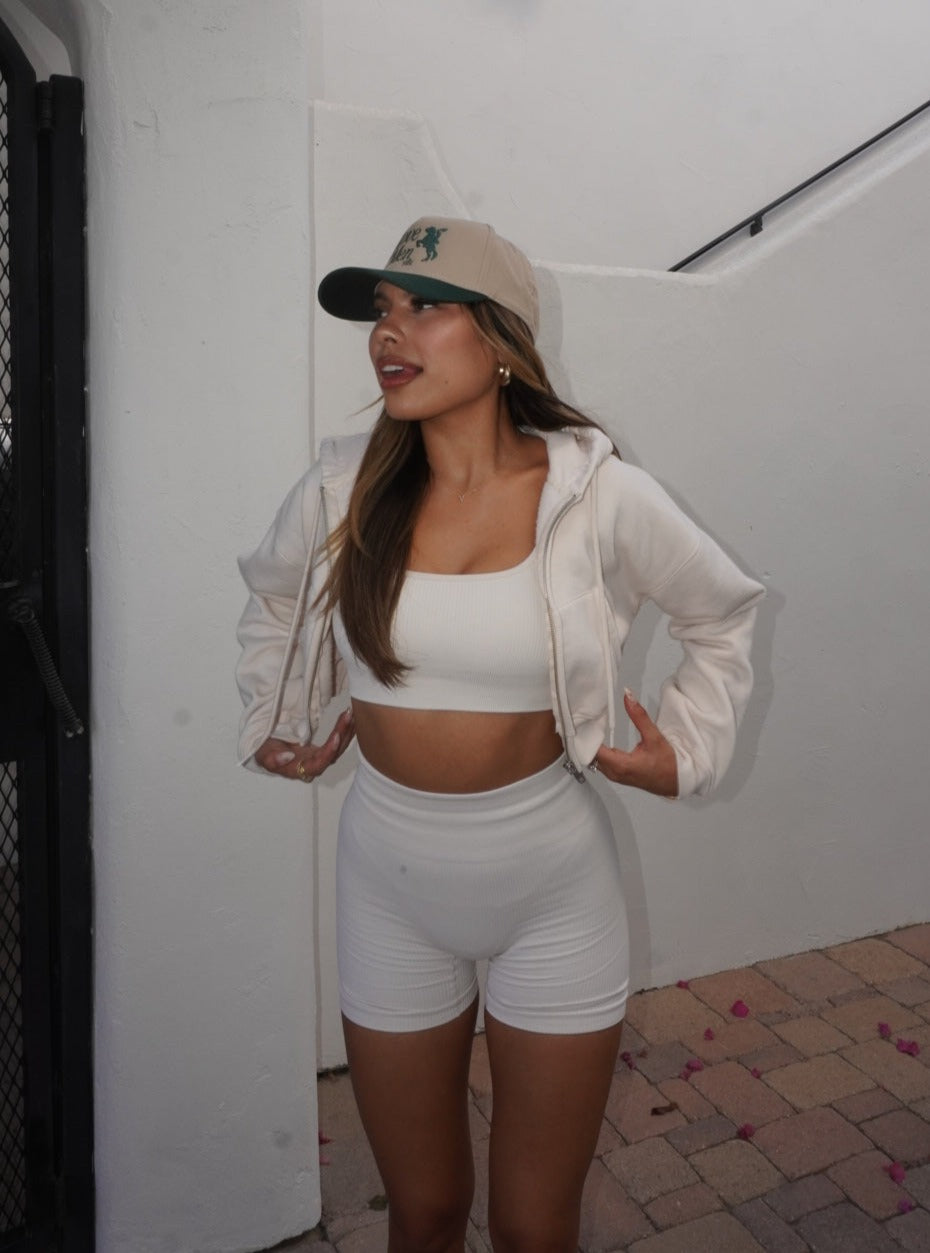 Joey Cropped Zip Up | Cream