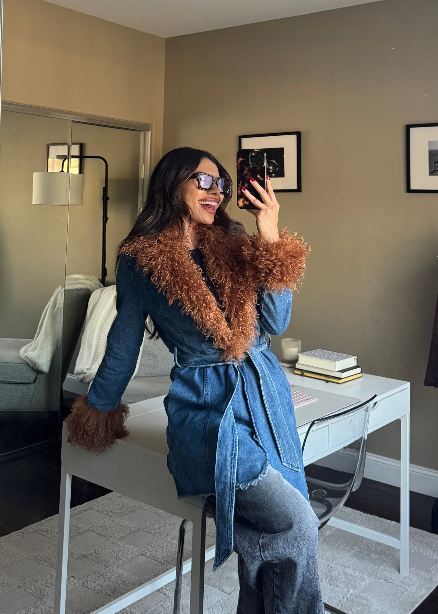 Clemmie Fur Demin Coat