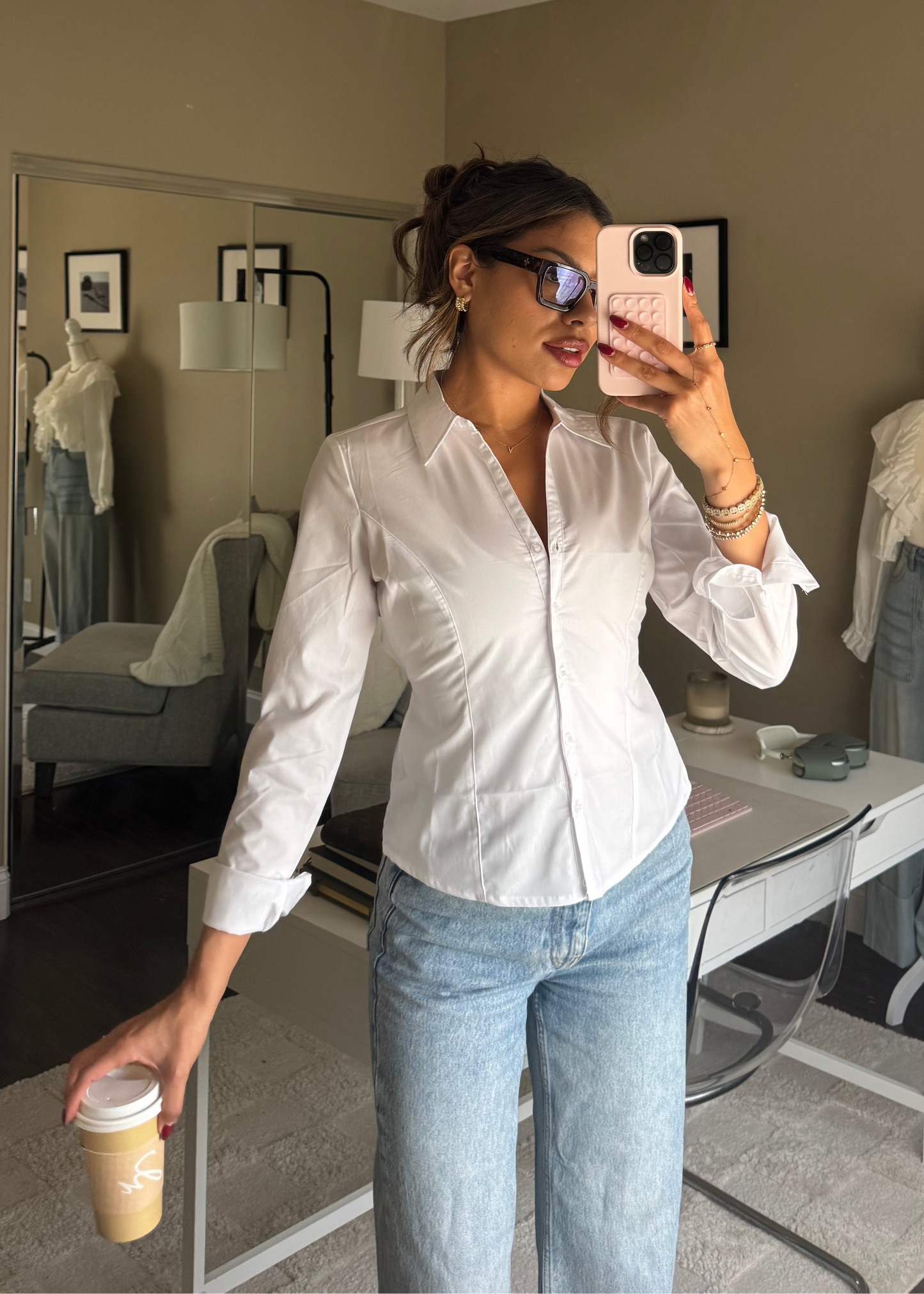 Stassie Button Up Top | White