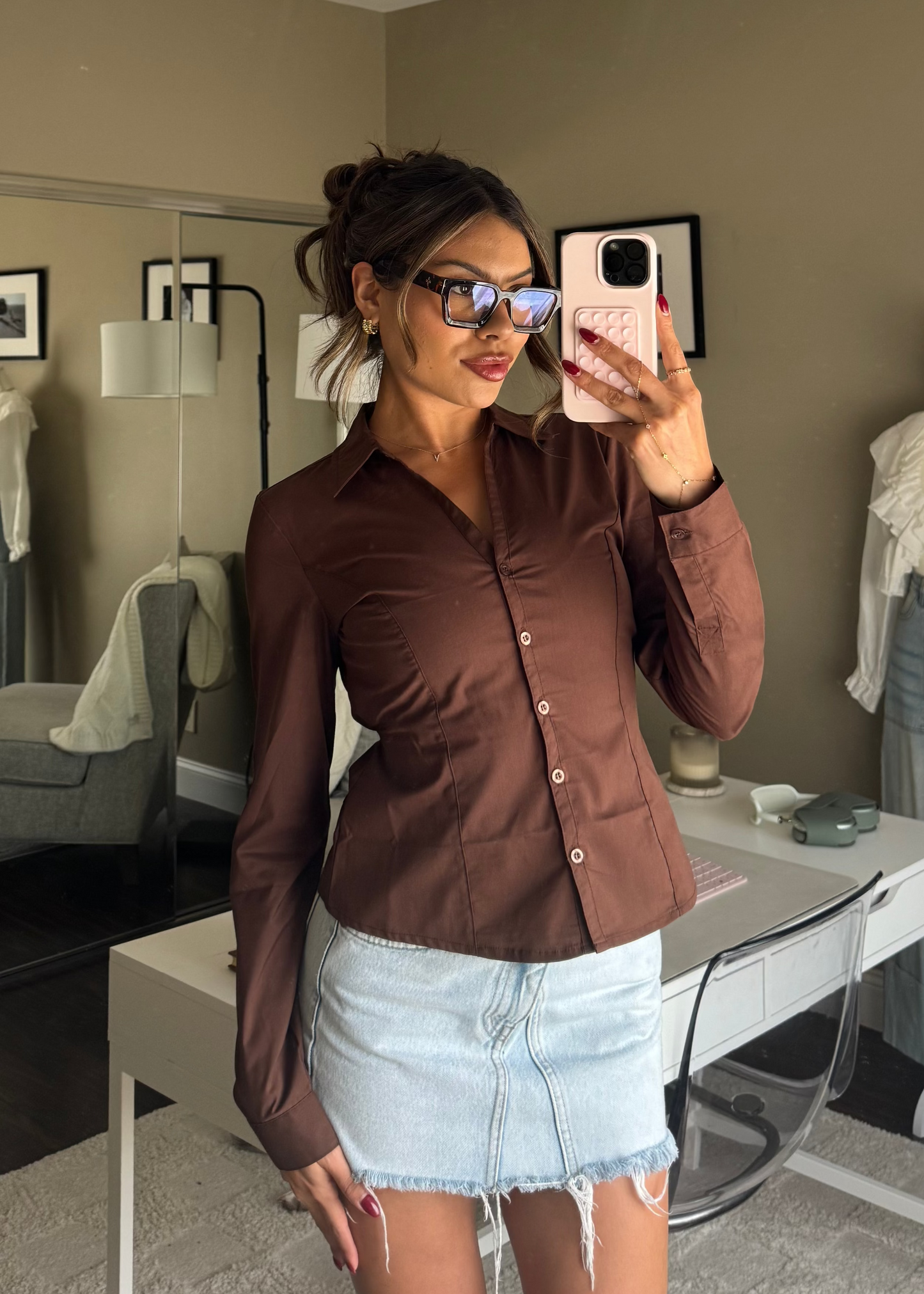 Stassie Button Up Top | Brown