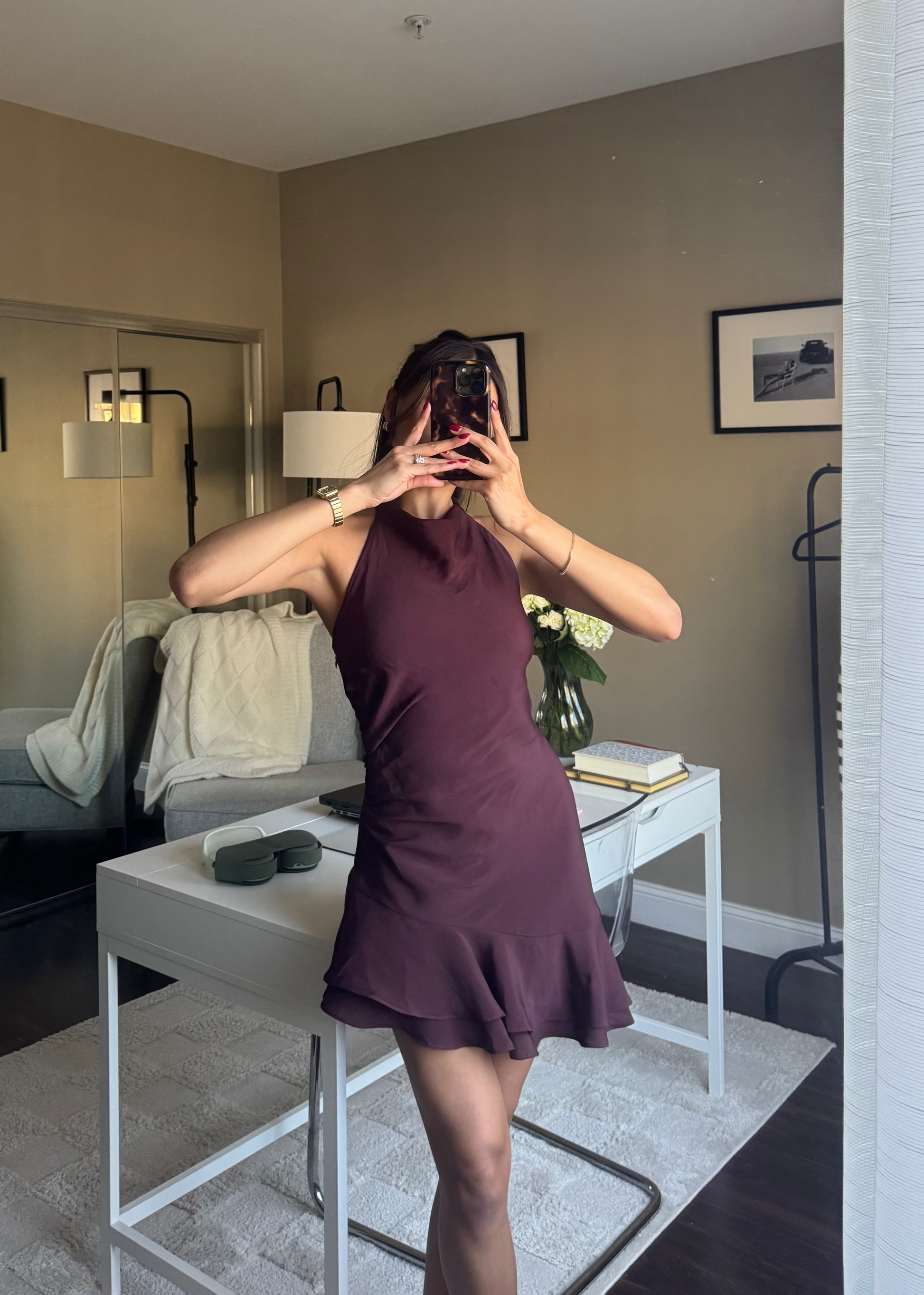 maya burgundy dress Maya Ruffle Backless Dress